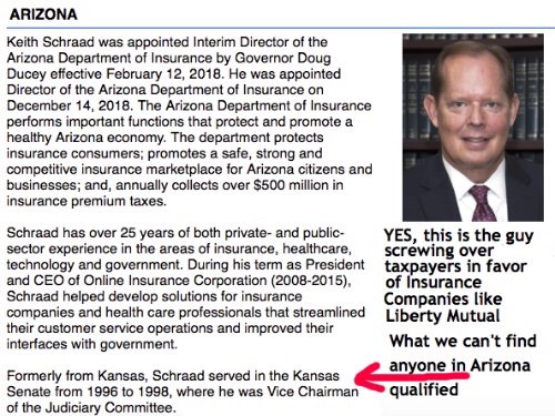 encantoman's tweet image. @AZInsuranceDept here is the current putz, Keith A Schraad appointed by Gov Doug Ducey, running the Arizona Dept of Insurance who is suppose to watch out for the consumer @libertymutual @statefarm @AZInsuranceDept @dougducey @RNC @DNC @katiehobbs