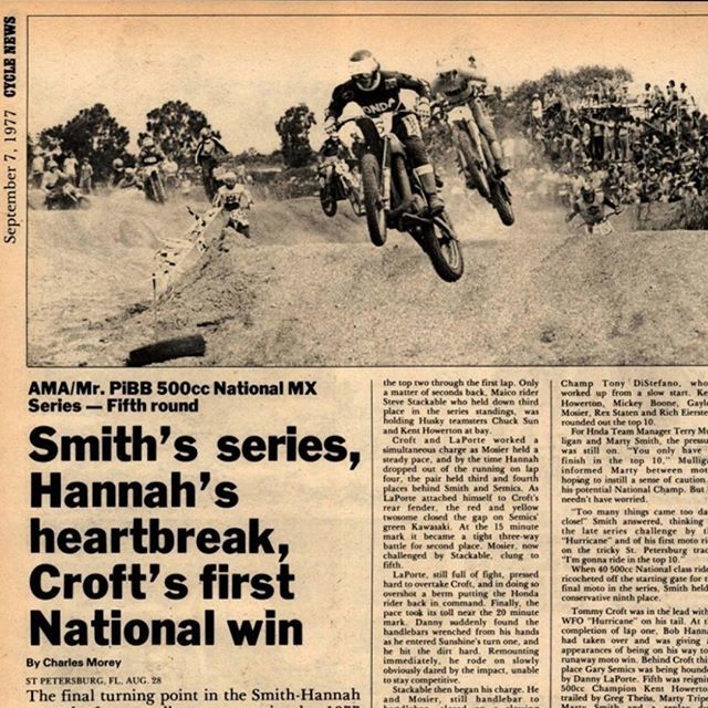 Today in Motocross 8/28/77 - Tommy Croft took the class win in Florida. See all the results and race coverage in this edition of Cycle News - ift.tt/2PMxnp9 #LegendsandHeroes (Image courtesy Cycle News Archives @cyclenews ) ift.tt/32c36p7