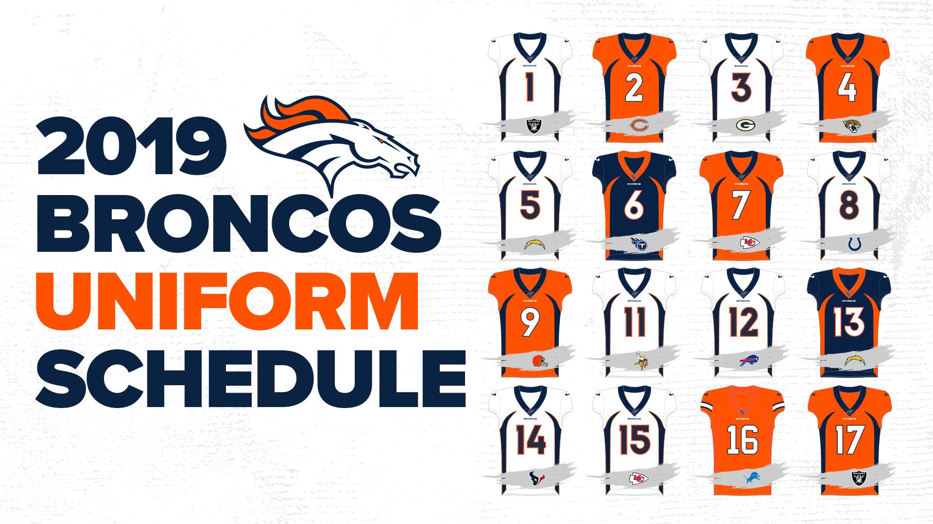 Denver Broncos on Twitter "Our 2019 uniform schedule is here! 🙌 We'll