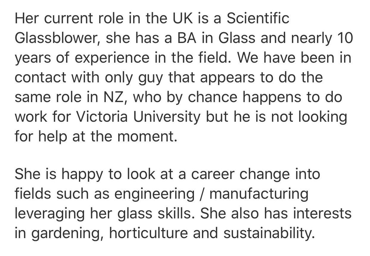 Hey Welly Twitter can you help? I secured a job for a guy to move to Wellington but his wife has a niche field. Can anyone help me help her?
