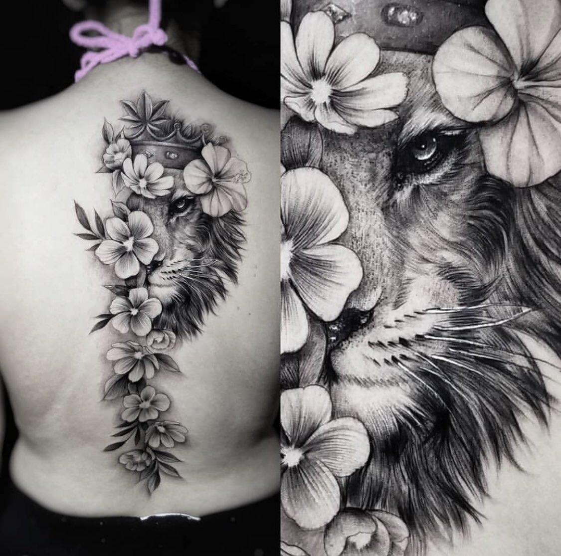 Lion With Flowers Tattoo On Forearm