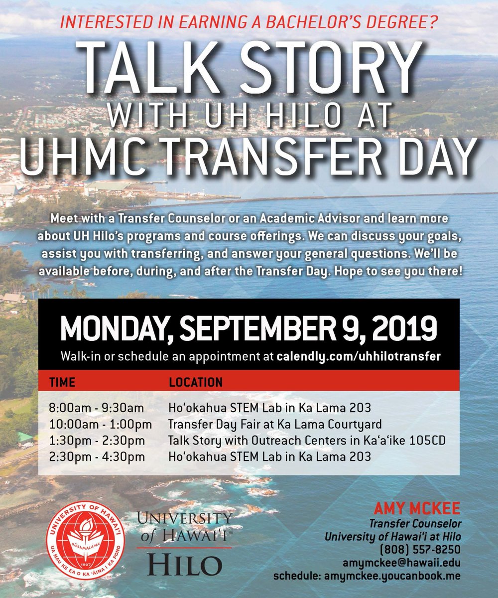 uctrmaui's tweet photo. If you need any advising or transfer assistance for @UHHilo Amy Mckee will be here at @UHMaui transfer fair. Walk-in’s and scheduled appointments welcome!

.

.

.

.

#distancelearning #onlinelearning #elearning #learning #student  #education #maui  #mauinokaoi #uhcenter https://t.co/gNBzoTqYOg