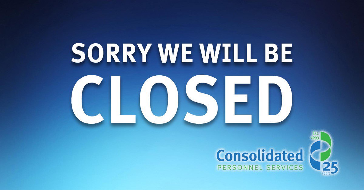 consolidatedPEO's tweet photo. In Observance of the Labor Day Holiday Consolidated Personnel Services will be closed Monday September 2nd.  Your client services rep will contact you regarding your specific Holiday Schedule https://t.co/QuQWl5lZRU