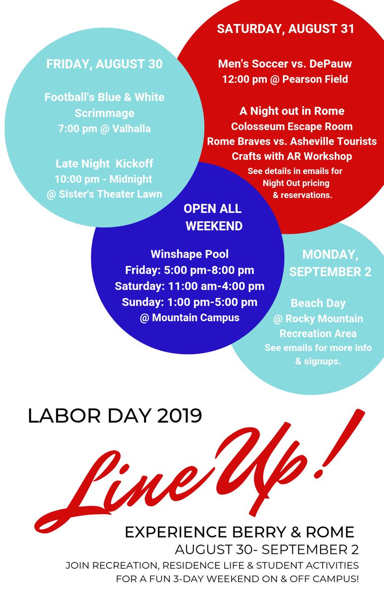 Make sure to catch some of these awesome events coming up over Labor Day weekend! ***No Classes Monday!