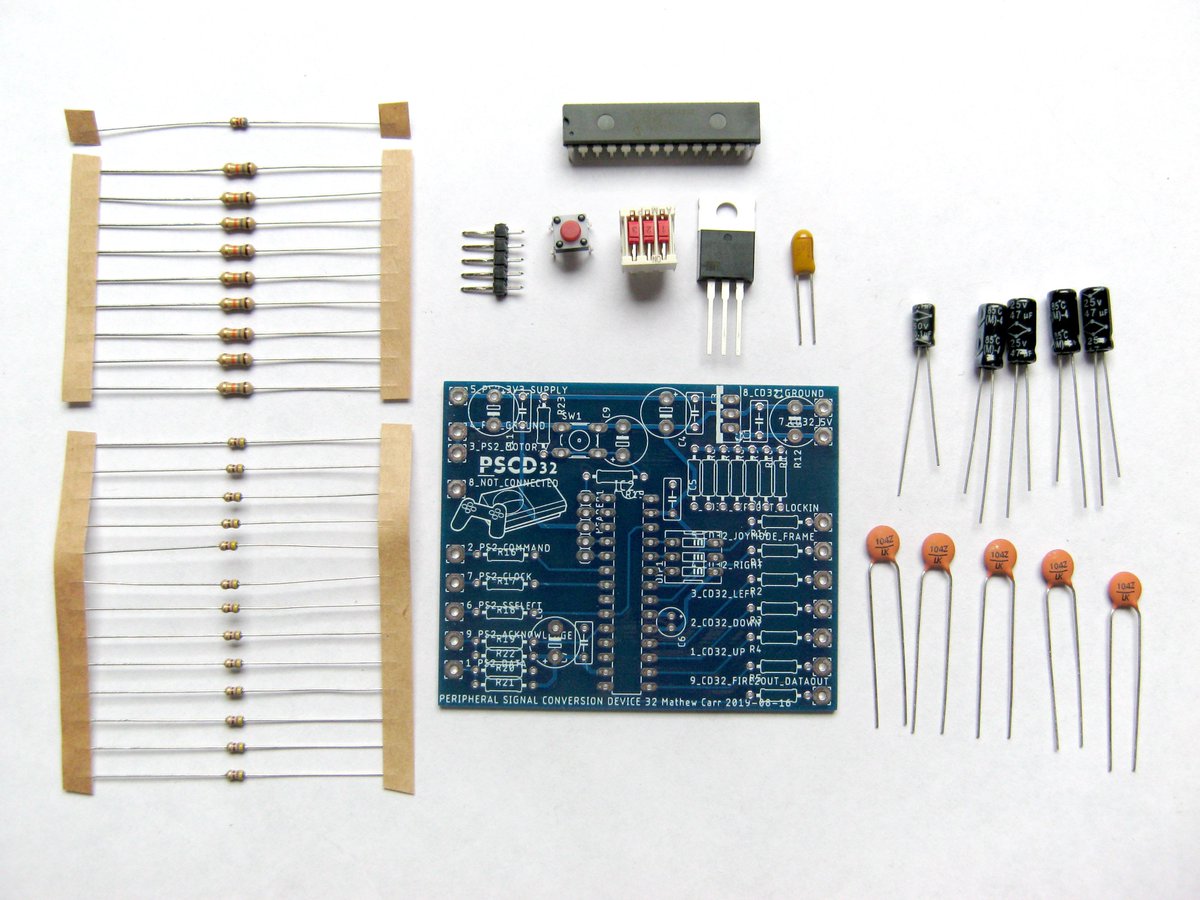 SkullKidUK's tweet photo. Phew! One #pscd32 ready for programming and testing! This is a new gadget I'm working on to let you use PS1/PS2 controllers on an #amigacd32! (Or any #amiga, I hope!) #cd32 #pic #picmicro #hardware
Board manufactured by #JLCPCB, and it came out so lovely. https://t.co/mjemY3bgpC