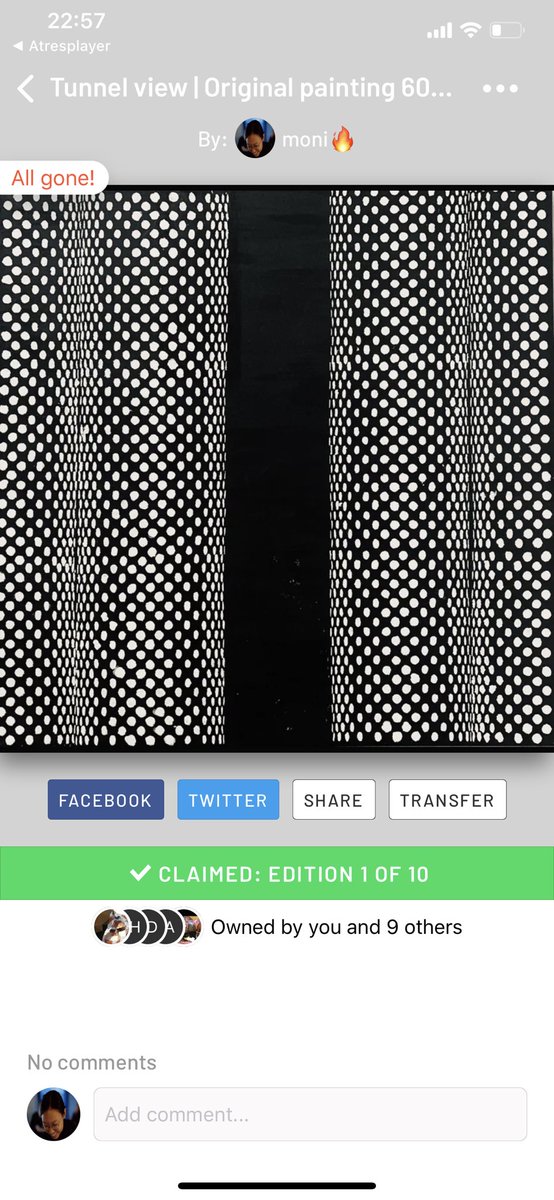 Wow uploaded my last painting to <a href="/editionalapp/">editionalapp</a> to create 10 collectible editions of it and they’re already gone! Thanks to the new owners and <a href="/jbrukh/">Jake Brukhman</a> for both being owner and referring the app!