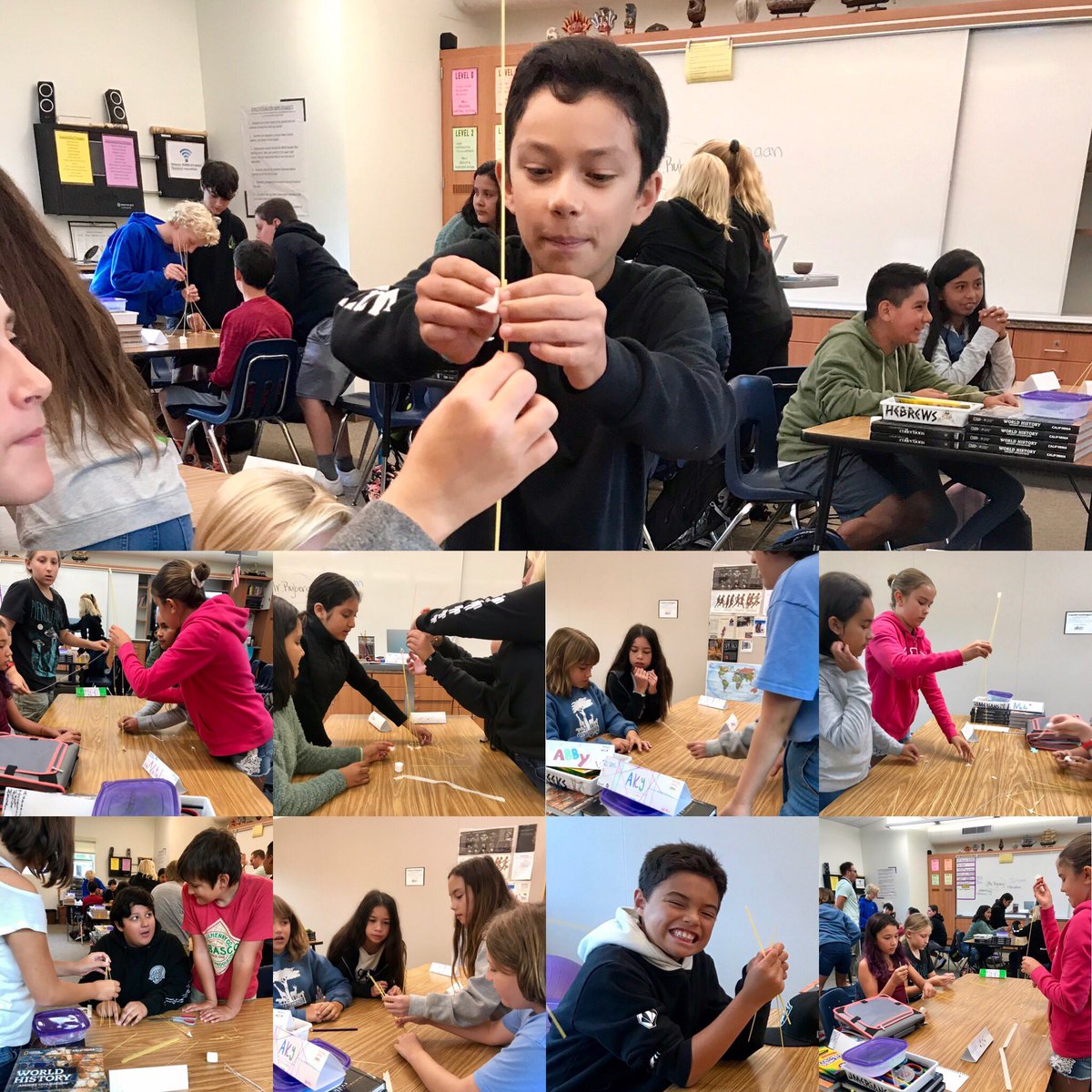 MrRybergNB's tweet photo. Annual marshmallow challenge! 🏆 Winners this year at 22 inches. Second place a mere 5 inches. Humbling for all ages. #middleschool @nbmsleadership https://t.co/g4pnr8swC6