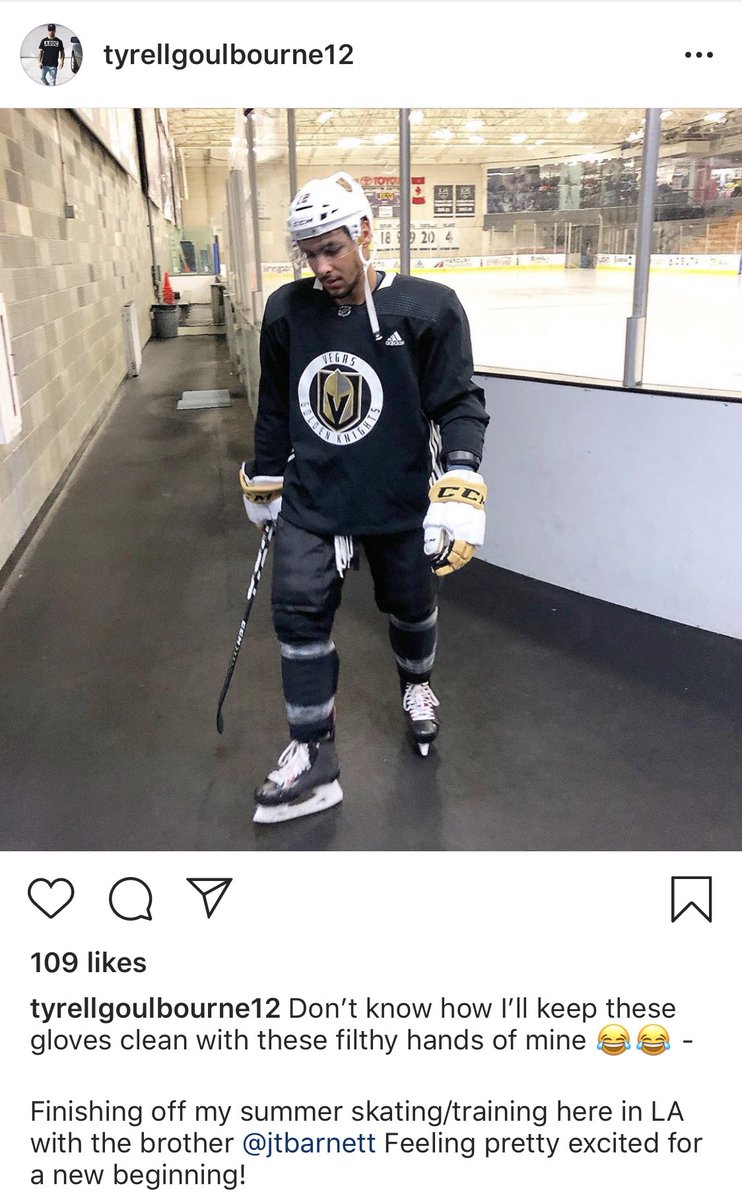 SinBinVegas's tweet photo. New VGK forward @Tgillz12 is loving his white gloves. #FilthyHands https://t.co/K7Aoo9lqCp