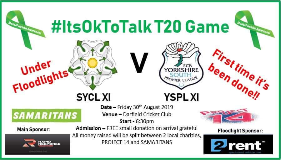 CCDarfield's tweet photo. Please could we have a retweet to raise awareness of the #ItsOkToTalk T20 Game we are hosting this Friday 

@WentworthCC @harley_cricket @bmcc_official @CcSprotbrough @HatfieldTownCC @WestBrettonCC @dartoncc @syscl_uk @WestStandBogs @ClubTreeton @WhitleyHallCC https://t.co/eMqxn1RUnG