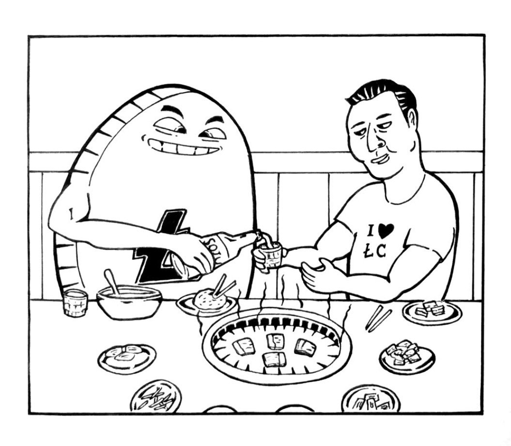 johnkim77's tweet photo. Thanks to @Jacktoshicoin for this drawing of me and #Litecoin eating  Korean BBQ &amp; soju 😂👏

This is a perfect time to tell you,
@TheQuiBBQ opening in November 2019 has agreed to accept Litecoin as payment. 

So please follow them and show some support. #litecoinFam https://t.co/vGJ5oePqHM