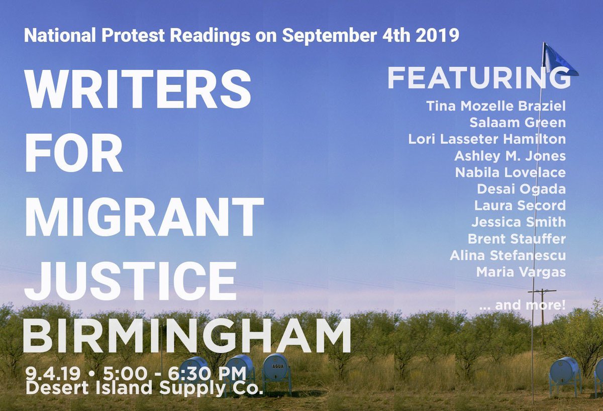 emmabo's tweet photo. The Birmingham #WritersForMigrantJustice reading is less than a week away! Here’s a preview of our amazing readers (thank you!). To pledge, sign up to read, donate, or just learn more about this event, click the link! https://t.co/HdxMHHGvcX https://t.co/g3Y2WG4hd8