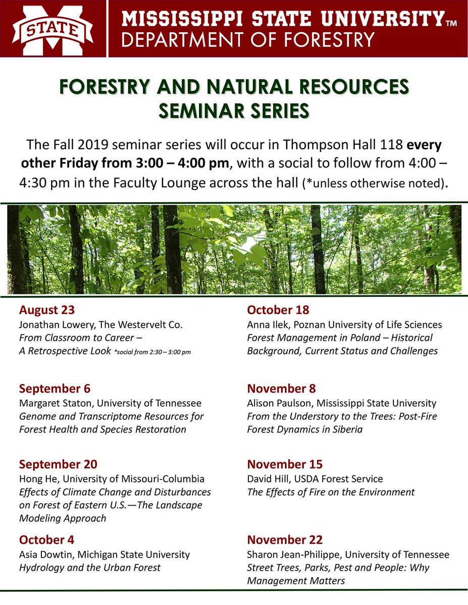 Don't miss the Forestry and Natural Resources Seminar Series. See the list of speakers for this semester.