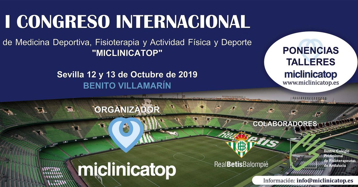 El Comité Organizador del I Congreso Internacional <a href="/miclinicatop/">miclinicatop</a> en colaboración con el <a href="/RealBetis/">Real Betis Balompié 🌴💚</a> y el <a href="/Colfisio/">Colfisio</a> de Andalucía amplia el plazo para inscribirse con el precio reducido hasta el próximo 4 de Septiembre!!
Nos vemos en <a href="/sevilla/">@sevilla</a>!!!