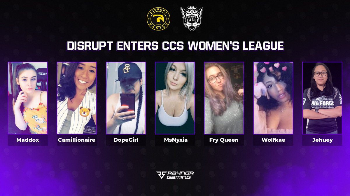 Introducing our #CCSR6W team! We’re super excited to be a part of this league &amp; support this roster! 

Roster: 
<a href="/Maddie_R6/">Maddie</a> 
@Camille_Miraaa 
<a href="/DOPEGiiRL20/">DOPEGIRL20☮️</a> 
<a href="/Ms_Nyxia/">Nyxia</a> 
@FryQueenR6 
@wolffkae 
<a href="/ijehuey/">Jehuey 🍣</a>