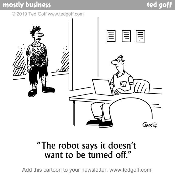 It wants to talk to you now.
#automation #technology #robot #cartoon #fun

This cartoon:
newslettercartoons.com/002/gallery/pa…