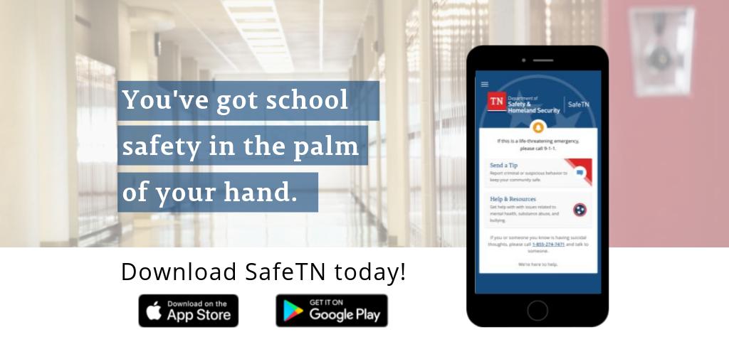 TNDeptofSafety's tweet photo. See something? Say something right palm of your hand. 🤳🏽
With #SafeTN students, parents and community members can anonymously report suspicious or criminal activity. Download the app today!https://t.co/bBEZkHSM9b https://t.co/6kyACtU1Nd https://t.co/MPLk1ANEYI