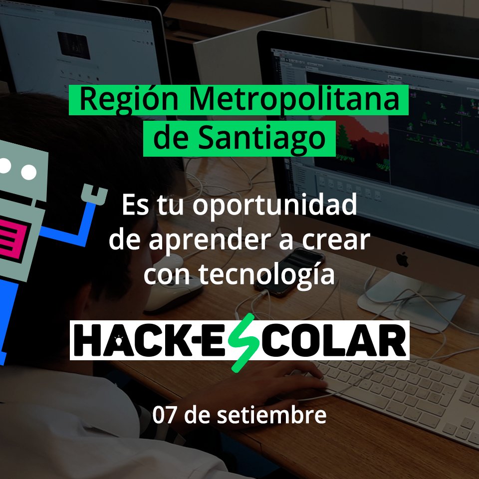 PTIChile_'s tweet photo. 📣Atención #chile 🇨🇱 La #hackescolar regreso a la Región Metropolitana.💪 Inscribete con tus amigos en https://t.co/jpf4mU8Xbx y potencia tus habilidades #tecnologicas Invita @silabuzcom @fundmustakis https://t.co/VSPAJiuQg4
