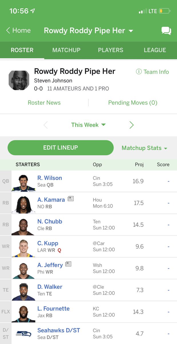 AllDaySJ_'s tweet photo. Alright... Fantasy Draft #2 in the books. If it weren’t for injuries and a Kareem Hunt suspension, we would’ve been right there.
But that’s last season. “Rowdy Roddy Pipe Her” is back with a vengeance. Retooled, armed and readyyyyyy.
#FantasyFootball #RobbinSeason #OnMore #NFL https://t.co/fy4knhGEvN