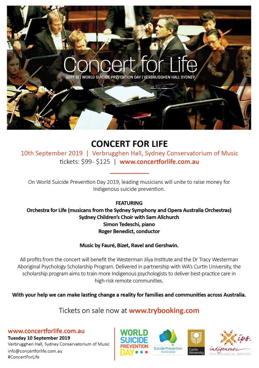 TracyWesterman's tweet photo. WORLD SUICIDE PREVENTION DAY. MAKE Indigenous suicides visible with Concert for Life. Help to ensure more Indigenous psychologists in our highest risk, remote Aboriginal communities. Every single dollar makes that reality closer! #BuildAnArmy https://t.co/5yb8gHKDKe