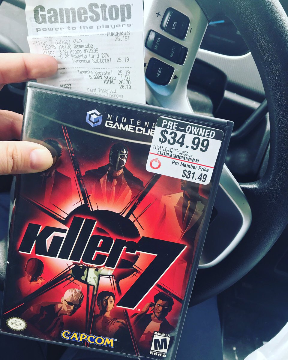 GamerAhmer's tweet photo. Today’s #gamepickup from @gamestop ! Paid way less than the sticker price too! #videogames #gamer #collection #gameroom #gamecollector #gamestop #gamergirl #gamerahmer #nintendo #gamecube #killer7 #capcom #gaming #retrocollector #gamingcommunity https://t.co/xYlUUUuzql