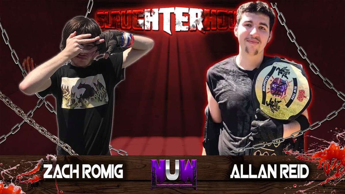 NUW_Wrestling's tweet photo. It’s the aftermath of the #BYR3 w/ the 22nd Edition of #SLAUGHTERHOUSE⛓

#NYChampion Allan Reid takes on the Hellhound. #TheRealist makes his long awaited comeback. Kaleb Kross verses Midnight Moon. And Everett Crede states his purpose in NUW! Watch now: https://t.co/ou6x5ibMRZ https://t.co/5qF9gAYvNS