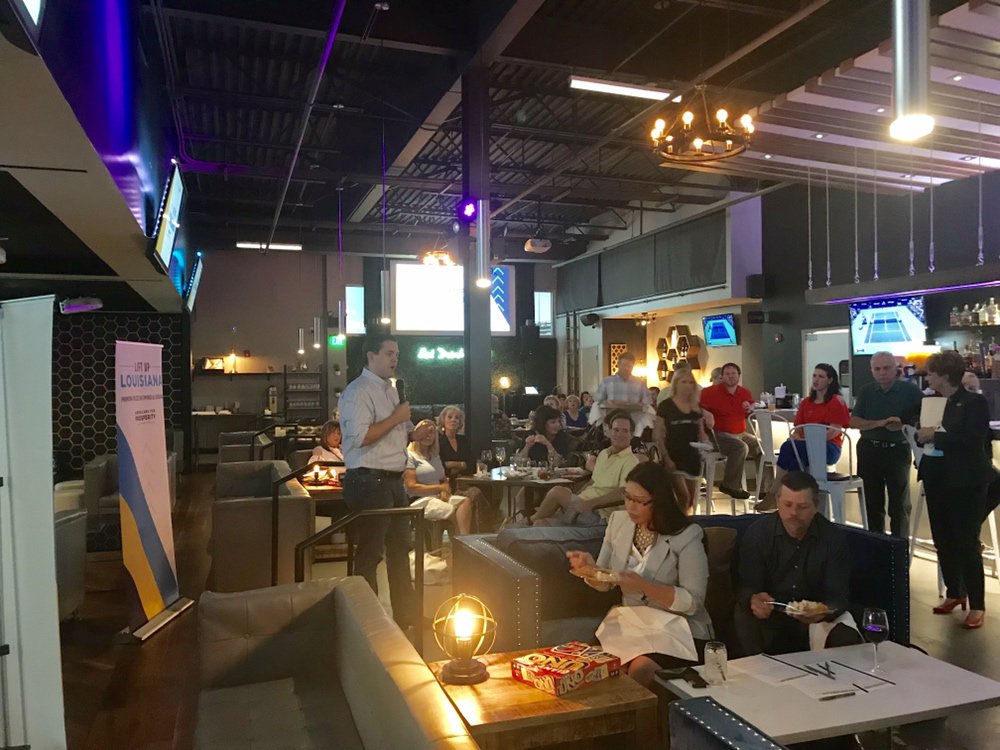 AFPFLA's tweet image. Wrapping up the #LiftUpLouisiana tour tonight in Metairie. Another great crowd out tonight to hear about unleashing Louisiana’s economy with tax and budget reform with @RussLatino, @rightwave, @RayGarofalo, Chairman Cameron Henry, and Rep. Polly Thomas. #lalege #lagov