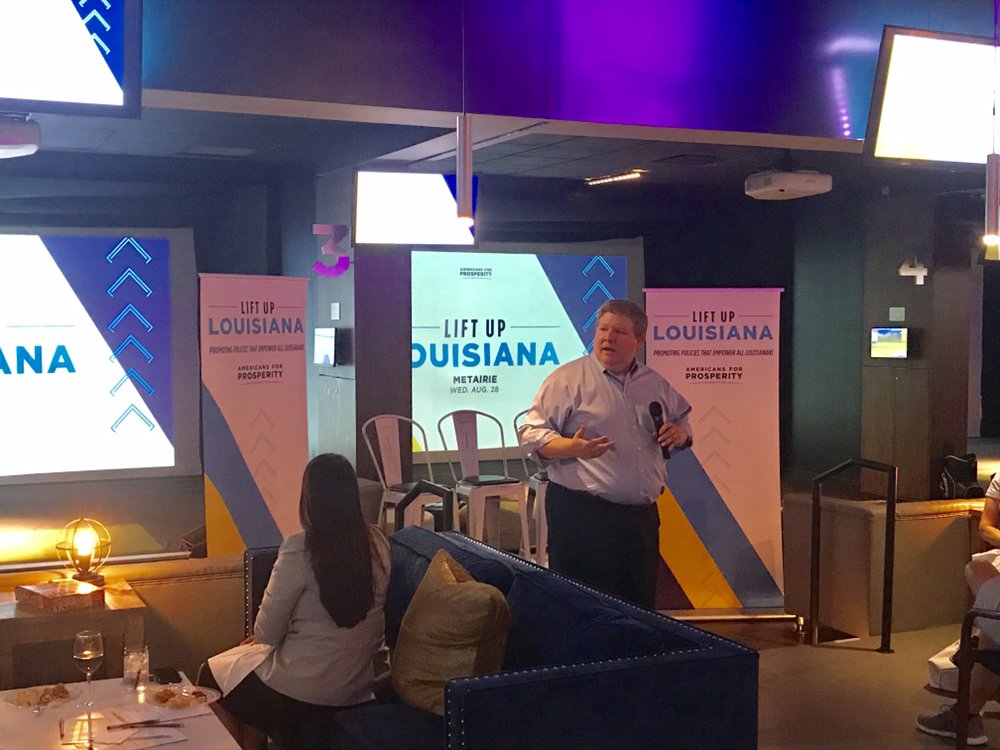 AFPFLA's tweet image. Wrapping up the #LiftUpLouisiana tour tonight in Metairie. Another great crowd out tonight to hear about unleashing Louisiana’s economy with tax and budget reform with @RussLatino, @rightwave, @RayGarofalo, Chairman Cameron Henry, and Rep. Polly Thomas. #lalege #lagov