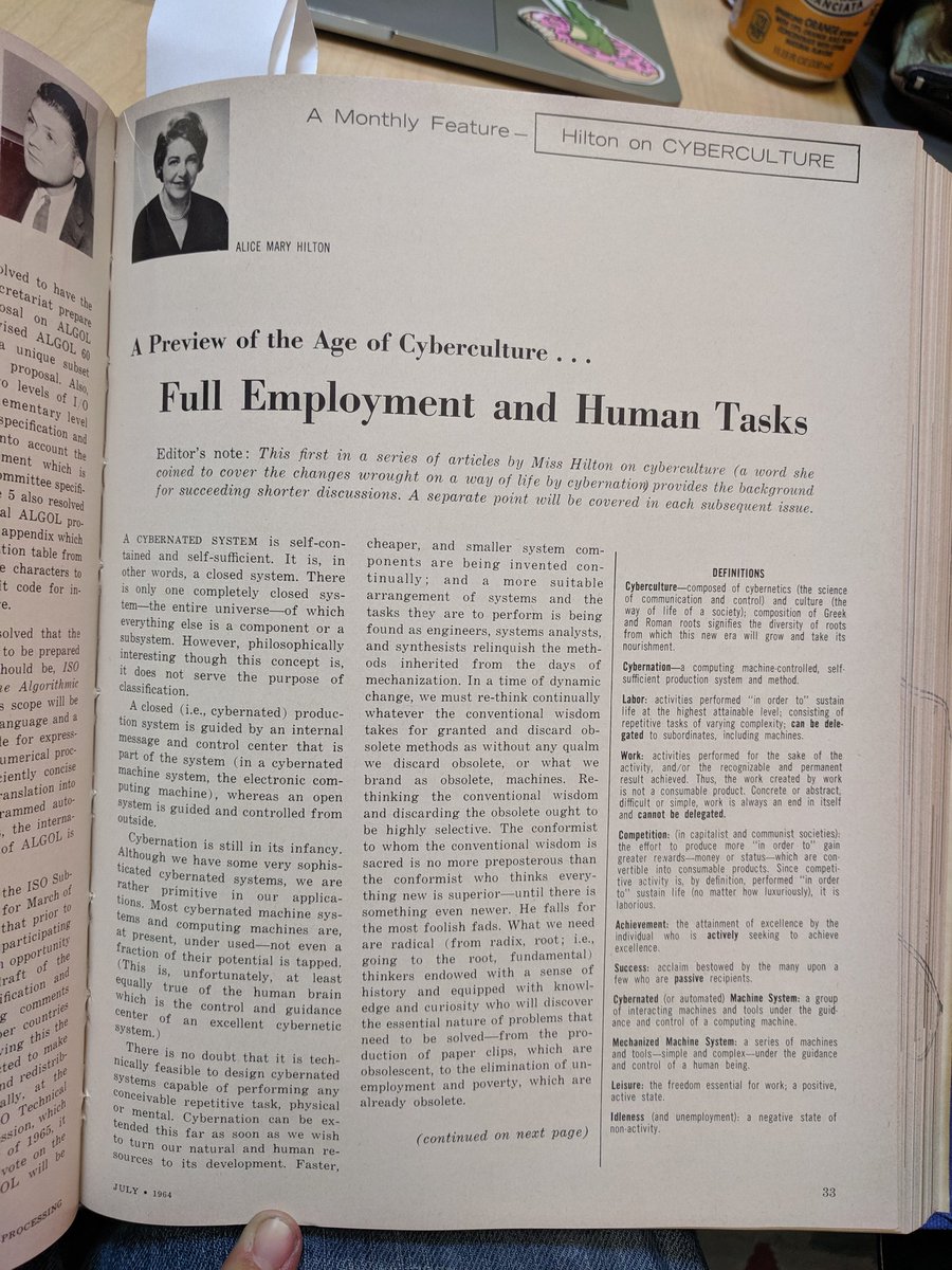 lizhenry's tweet photo. Hilton on Cyberculture. Monthly column from the early 60s. Data Processing magazine #PrelingerLibrary https://t.co/U1EBZSuxDE