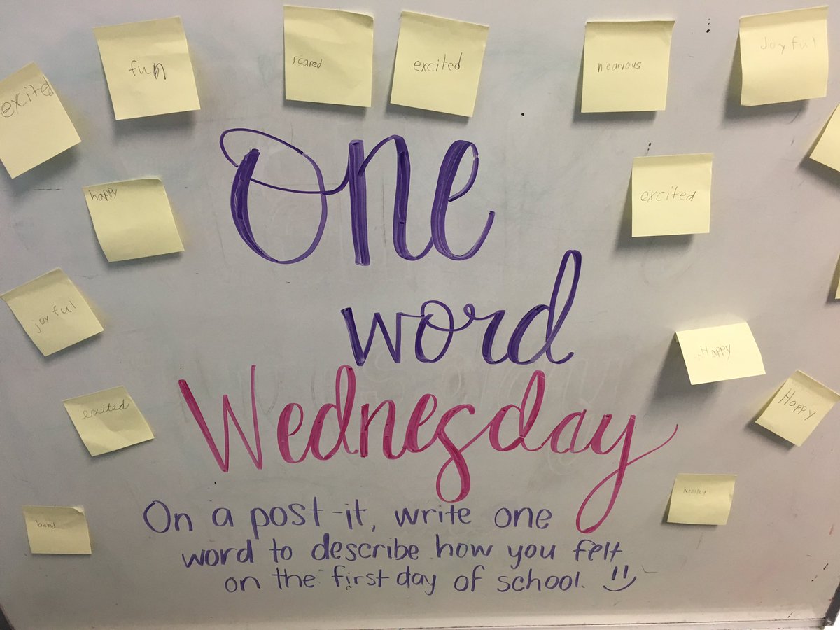 SMSCrusader's tweet photo. Third grade teacher, Mrs. Maldonado, helped her students realize they were not alone in feeling excited, happy, or nervous on the #SMSFirstDay of school. #BeingConcise #OneWordAnswer #ADWFirstDay https://t.co/VfVisCGUmP