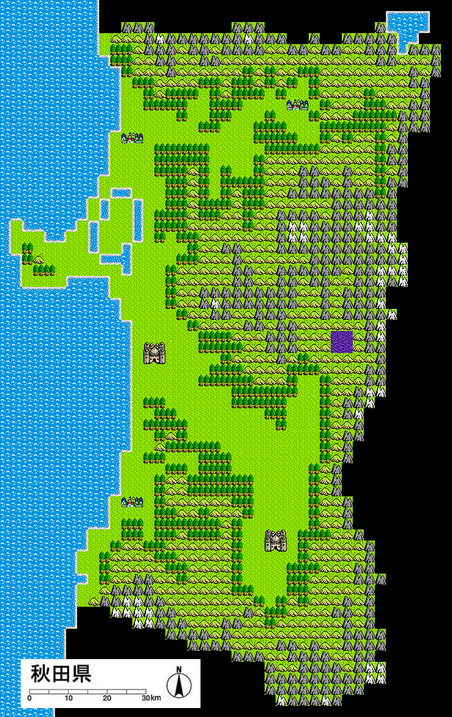 超神ネイガー A Twitter 今日は 秋田県の日 おらのデザイン原作者が作った 秋田県マップ 懐かしい その後 地図をドラクエ風に加工するのが流行ったとか なぜ城が秋田と横手かを聞いたら これはキャッスル 秋田のキャッスルホテルと ふるさと村のワンダー