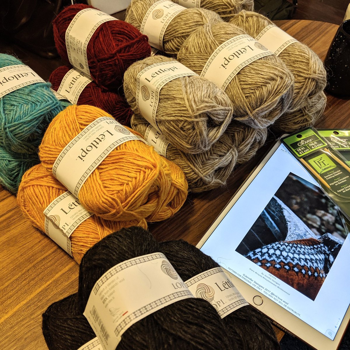 _astronomay's tweet photo. Yarn makes everything better.
(except conference plagues, #ExSS4 hit me hard 🤒)
I'm finally sitting down with my Icelandic wool haul to organize my plans for this pattern! I'm editing the neckline and adding more color changes - wish me luck as I start this journey. 🧶 https://t.co/dEtg6i2VGX