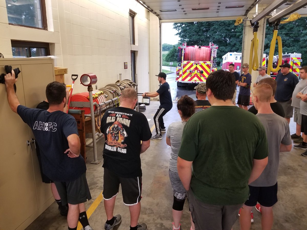 Tonight @AtwoodFire hosted a #FFFitness class for the four town fire companies. FF Nate Duval led the  FF's through 8 challenging stations. The whole operation had to moved indoors due to tropical downpours. @FirefighterFFit @jimmoss911 @DanKerrigan911