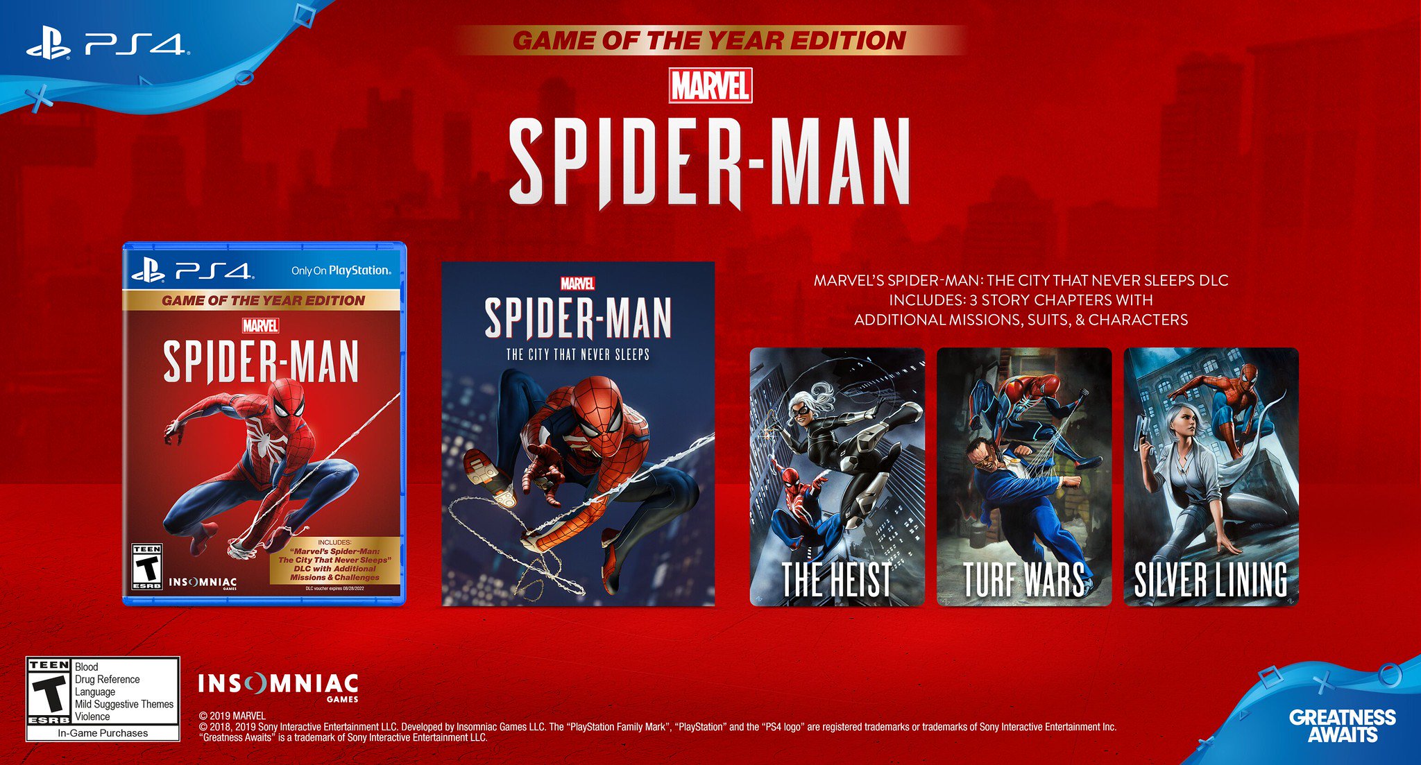 PlayStation on Twitter: "Marvel's Spider-Man: Game of the Year Edition comes packed with the complete The City That Never Sleeps DLC story arc addition to the full game. Available for