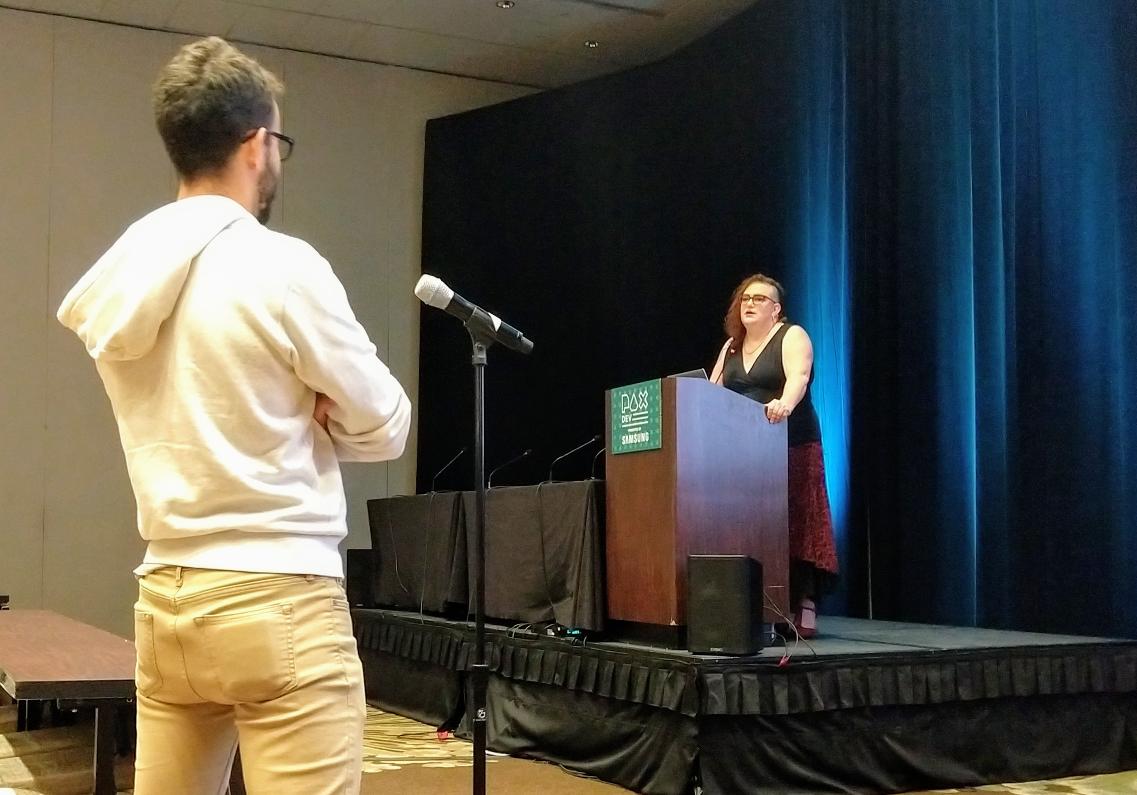 Brasse's tweet photo. Just watched (inhaled and rejoiced in) @HBS_Kiva at #PAXdev - what a great presentation on design specs. Takes game dev communication to a whole new level. :) https://t.co/pY30zqxQcm