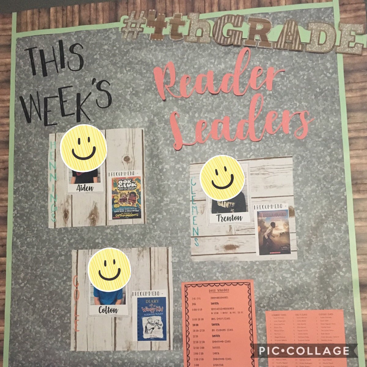 ms_hennings's tweet photo. Love getting to highlight a student from each of my classes with this “Reader Leaders” board and they love seeing their picture and sharing book recommendations. (idea from Kafele’s book, Closing the Attitude Gap) @Camey_ES #readerschangetheworld https://t.co/637mAm24nf