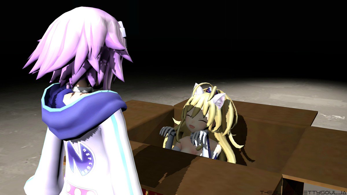 PouncingPeashy's tweet image. "Nya!" *Surprise! A cute Neko Pea pops out of a box* "did I do it right Neptuna?"