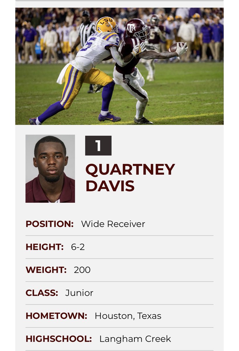LCLobosFootball's tweet photo. Lobos! Please wish @QuartneyDavis1 good luck as he begins his junior season at Texas A&amp;M University. #GigEm #LobosAtTheNextLevel https://t.co/kC4Yl9uYin