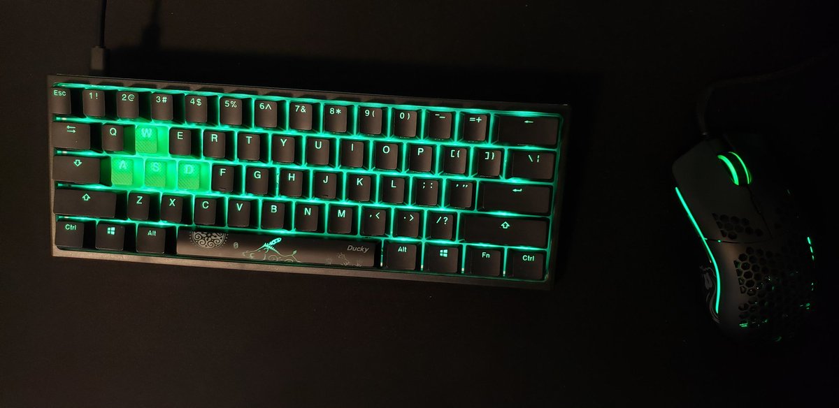 scheerbud's tweet photo. Before and after. Just got some new keycaps with that green fade going on @DuckyChannel @GloriousPCGR #one2mini #gloriousmodelo https://t.co/QHyZ4VXwo7