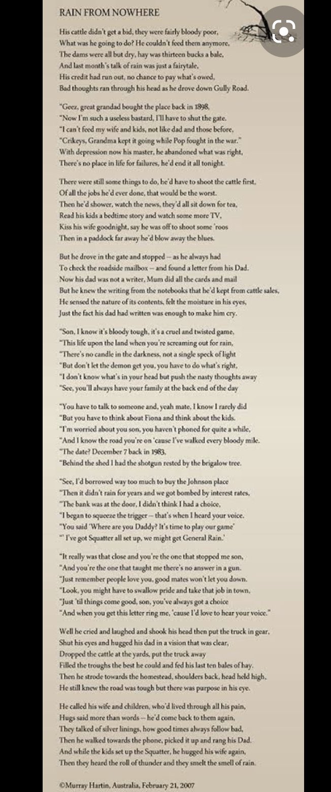 Belinda Hill ar Twitter: "Rain from Nowhere poem by Murray Hartin  https://t.co/C6xyYrKvdS" / Twitter