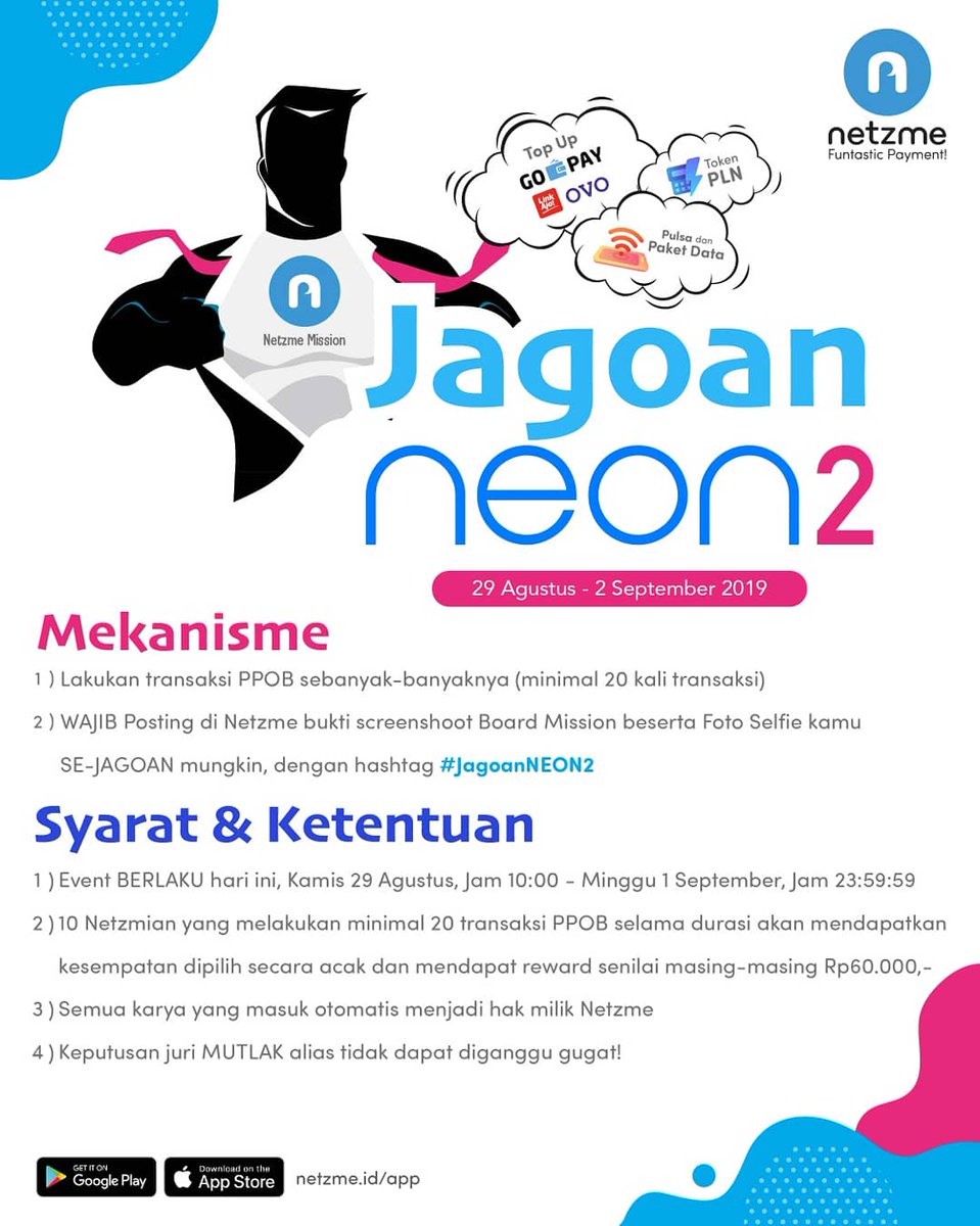 netzmeofficial's tweet photo. Perbanyak transaksi PPOB, Dapetin Kesempatan Menangin Reward dari Netzme! Gimana caranya? 😃
Geser ke kiri buat cek cara main #JagoanNEON2 dan bersiap #MulaiTajirmu sekarang juga!
#pulsa #tokenlistrik #tokenpln #kuota #paketdata #agen #startup #fintech #nkri https://t.co/I70JyCcCO8