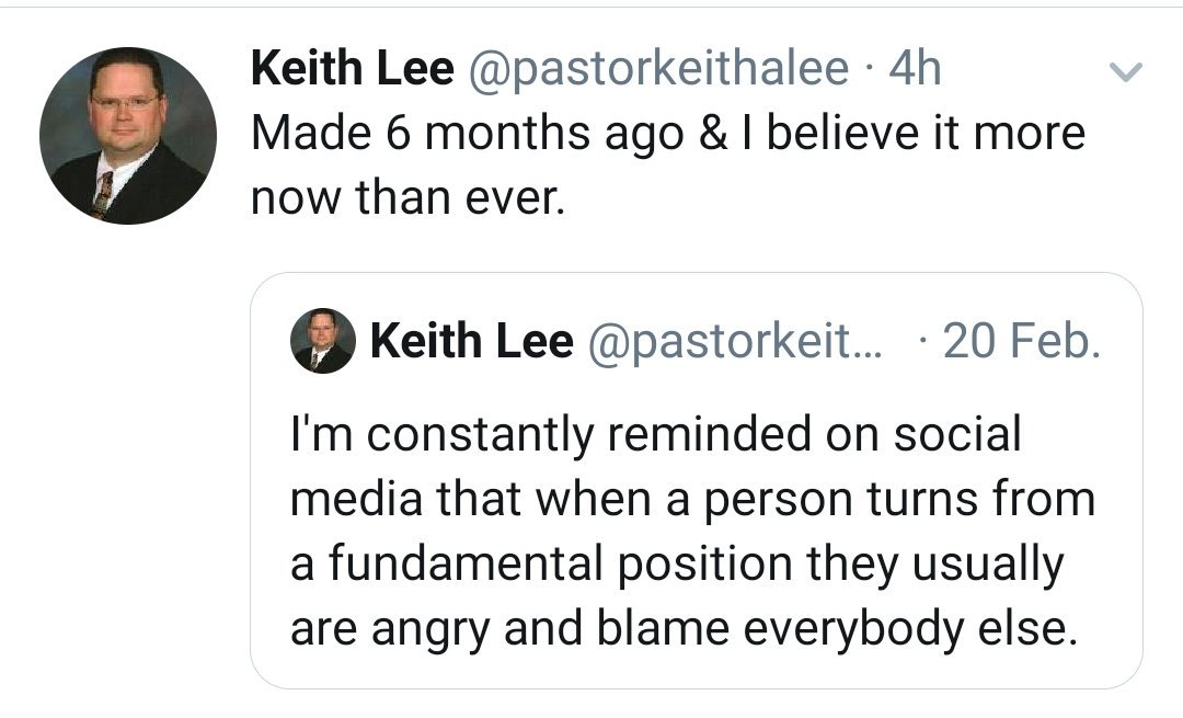 dr_hamblin's tweet photo. I see now that Bro Keith's discernment is REAL. Apparently I'm an angry ex-fundamentalist who wants to tear him down.
Nah Bro. I was legit trying to help you see your arrogance and hypocrisy through parody in order to help you grow in the Lord.
#DontQuestionTheMOG
#IFBSubtweets https://t.co/R8CeGrOR1A