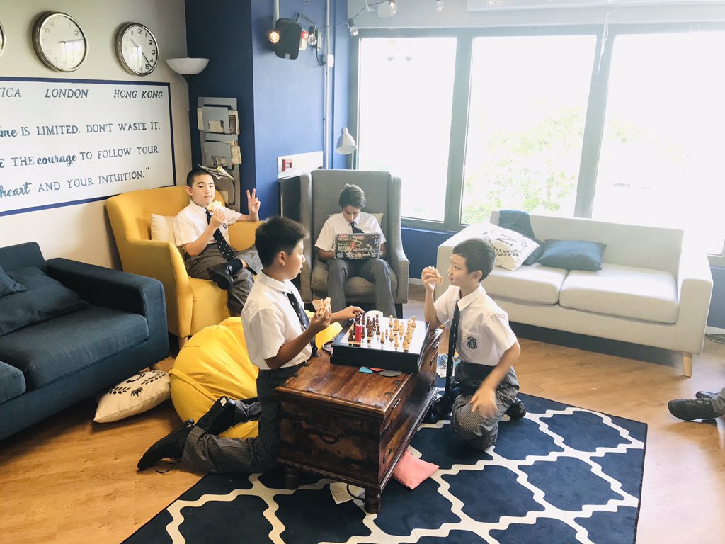 HHKSShackleton's tweet photo. Common room life at break time for the #boysofshackleton as they take a breather from the first action-packed Thursday of term! #boysofcourage #shackletonfamily @Harrow_HK https://t.co/8CEKmdOiOQ