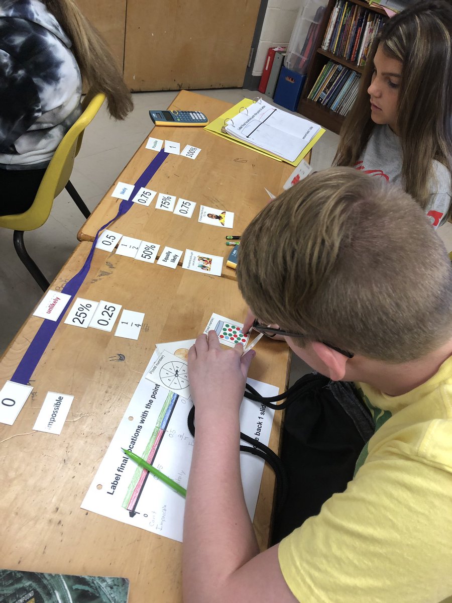 It’s CERTAIN we had fun today in Math! 7th graders placed Values in multiple representations along with words associated w/ probability!  Event cards were sorted on a number line according to likeliness of occcuring! <a href="/ClintonMoCards/">Clinton Sch District</a> #fluency #MP2 #MP6