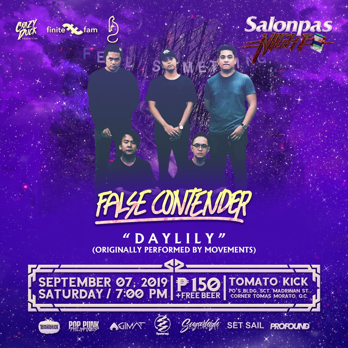 finitefam's tweet photo. Performing this September 7 for Salonpas Night is Manila's pop punk band, @FCpoppunk with their cover of Daylily by @movementsCA!

Tomato Kick, Tomas Morato | 7pm | 150 w/ free beer

https://t.co/z6bh12c1dp https://t.co/Ydtbh6XzwA