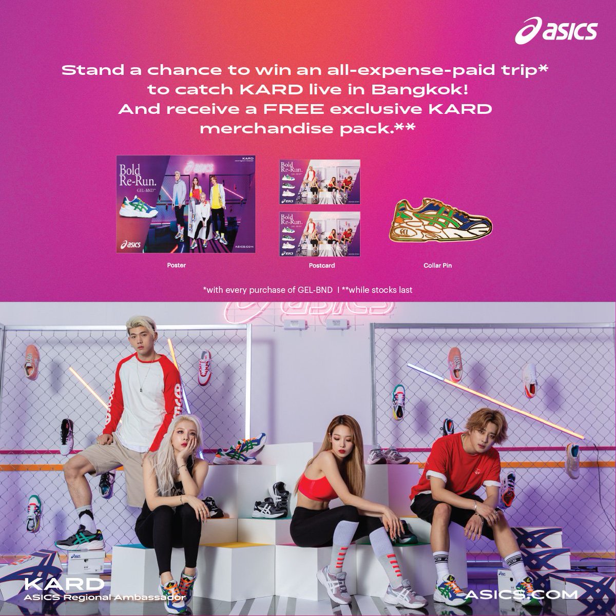 grandindo's tweet photo. Stand a chance to win an all-expense-paid trip* to catch KARD live in Bangkok! And receive a FREE exclusive KARD merchandise pack.
.
*T&C applies*
Check on their Instagram : @asics_sportstyle_id
#gelbnd #boldrerun #kard #onlyasicsonfeet #istkicks https://t.co/8pocx8ICh2