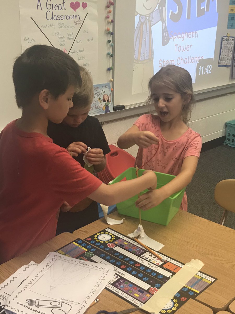 2nd graders hard at work during the Spaghetti Tower STEM challenge! <a href="/ahsd25/">ArlingtonHeightsSD25</a>
