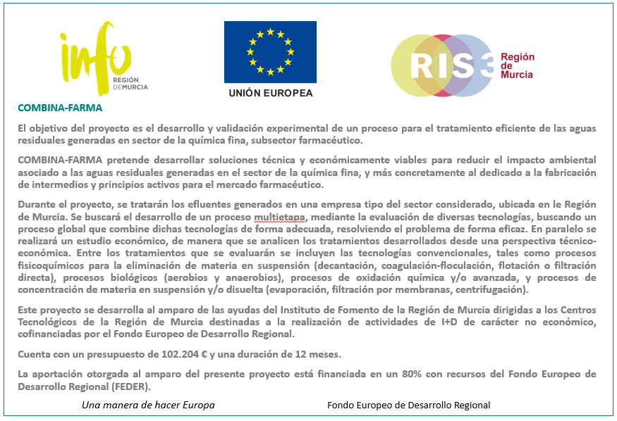 CETENMA's tweet photo. 🔎#ConoceNuestrosProyectos🔍
🧪 COMBINAFARMA: Tratamiento de aguas residuales del sector farmacéutico | Este proyecto se desarrolla al amparo de las ayudas del @infoRMurcia dirigidas a los #CCTT de la Región de Murcia
🔗 https://t.co/8phUNpyrnm
#COMBINAFARMA #RIS3Mur #RIS3 https://t.co/eX2NrCOd4B