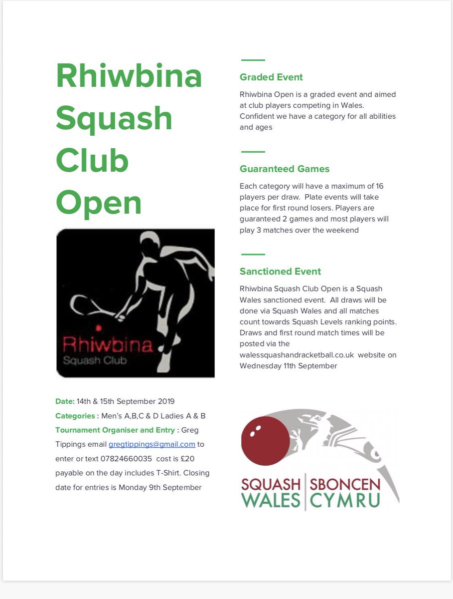 🏴 SQUASH WALES (@sqwales) on Twitter photo Rhiwbina Open - graded - Enter now - walessquashandracketball.co.uk/pdf/Rhiwbina_O… 🏴🏴 Rhiwbina Open - graded - Enter now - walessquashandracketball.co.uk/pdf/Rhiwbina_O… 🏴🏴
