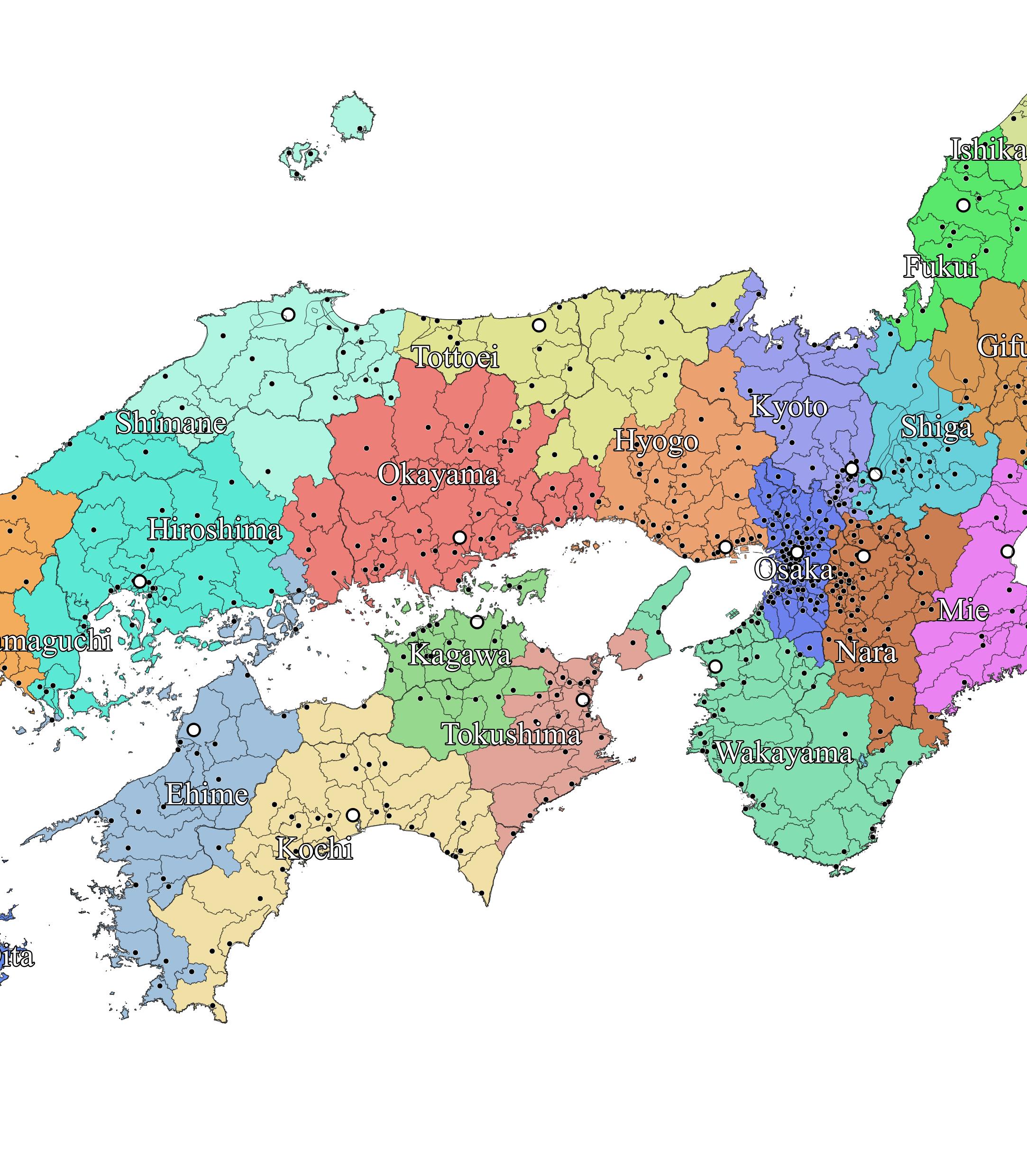 永太郎 ながたろう 色分け日本地図 発売中 各地域を拡大 黒い点は役所 役場 A 北海道 東北 B 関東 中部 C 関西 中四国 D 九州 T Co Rf013jakjx Twitter
