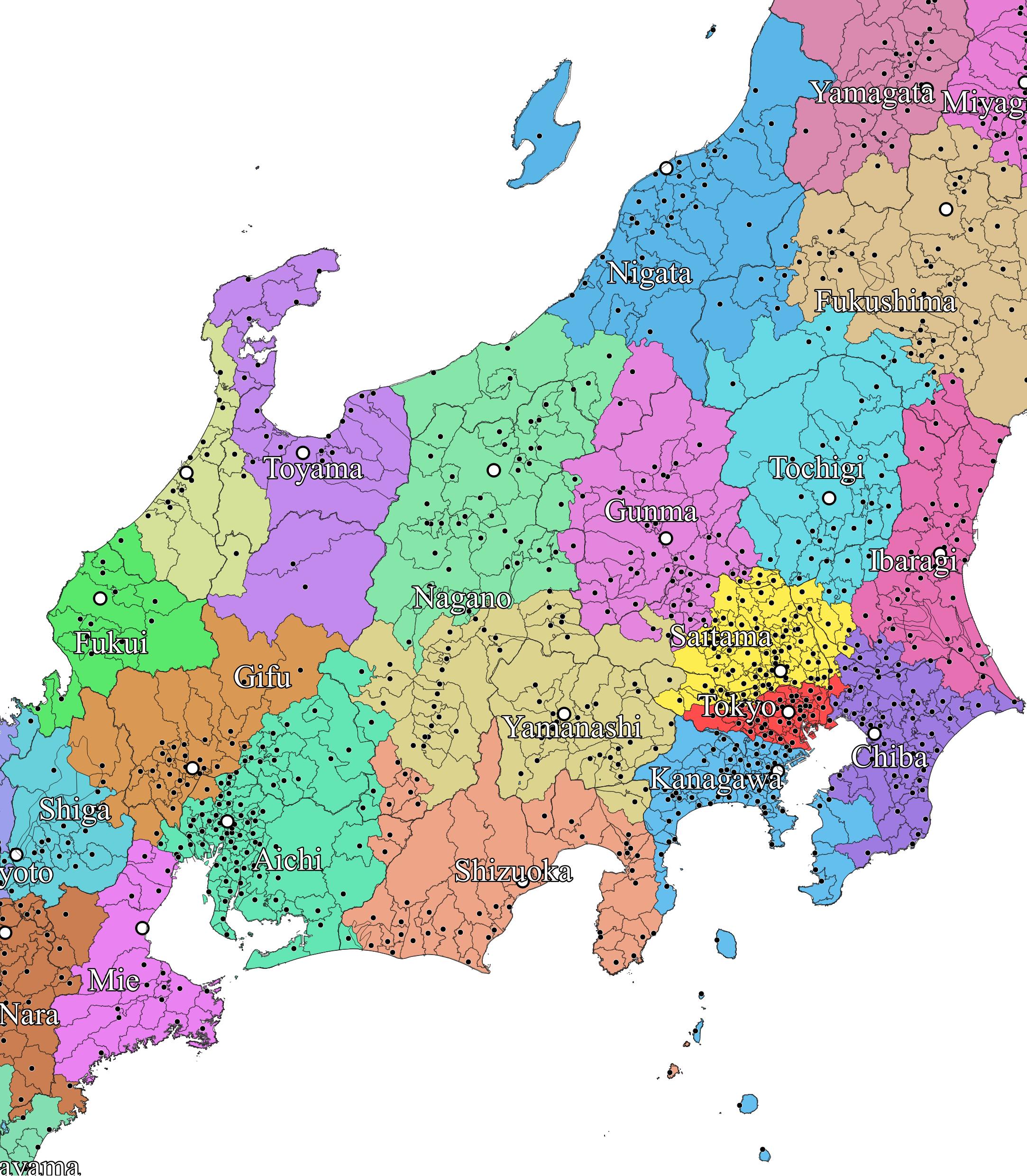 永太郎 ながたろう 色分け日本地図 発売中 各地域を拡大 黒い点は役所 役場 A 北海道 東北 B 関東 中部 C 関西 中四国 D 九州 T Co Rf013jakjx Twitter